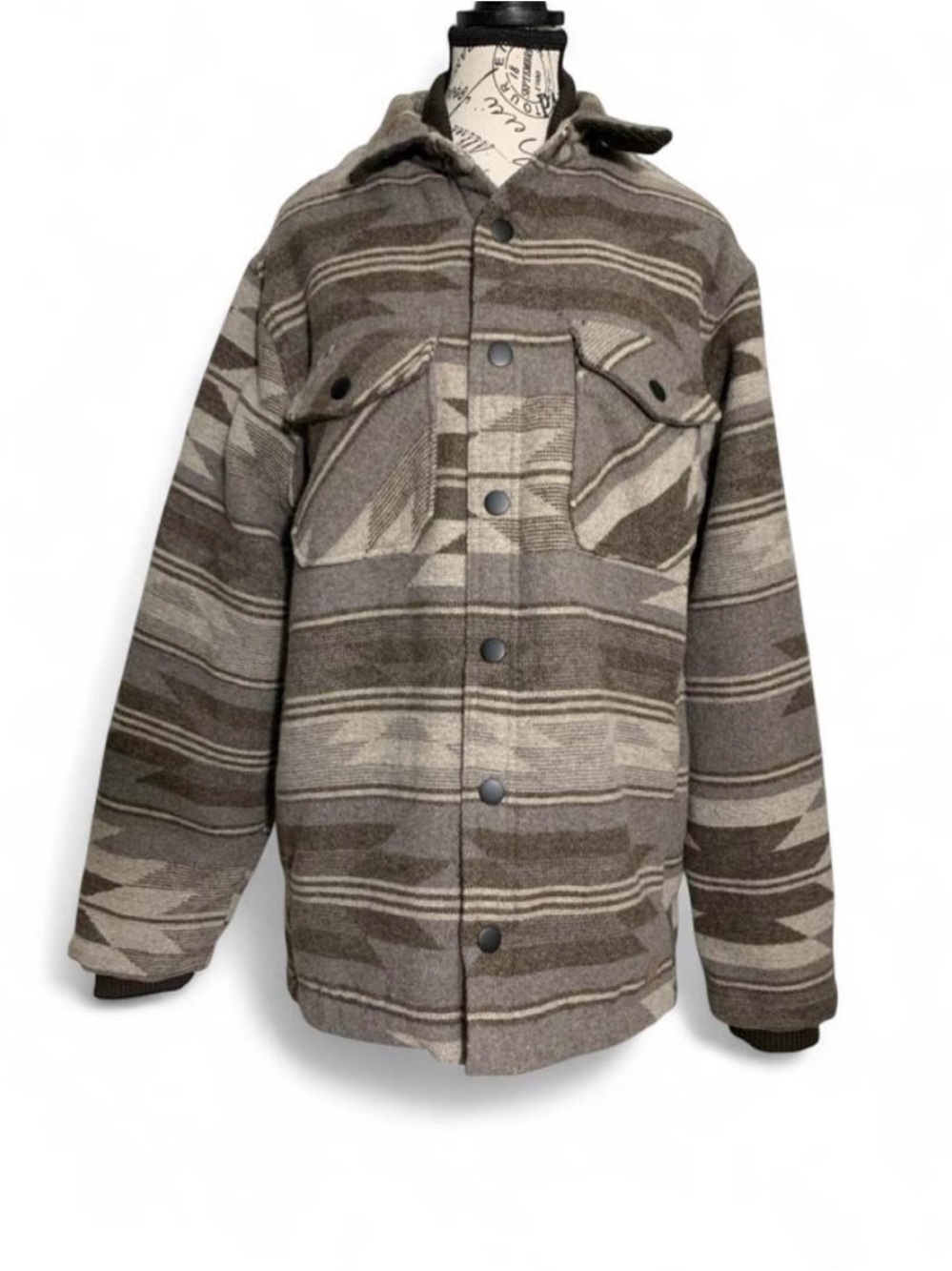 JACHS New York Men's Gray Southwestern Fleece Lined Wool Blend Jacket Sz M